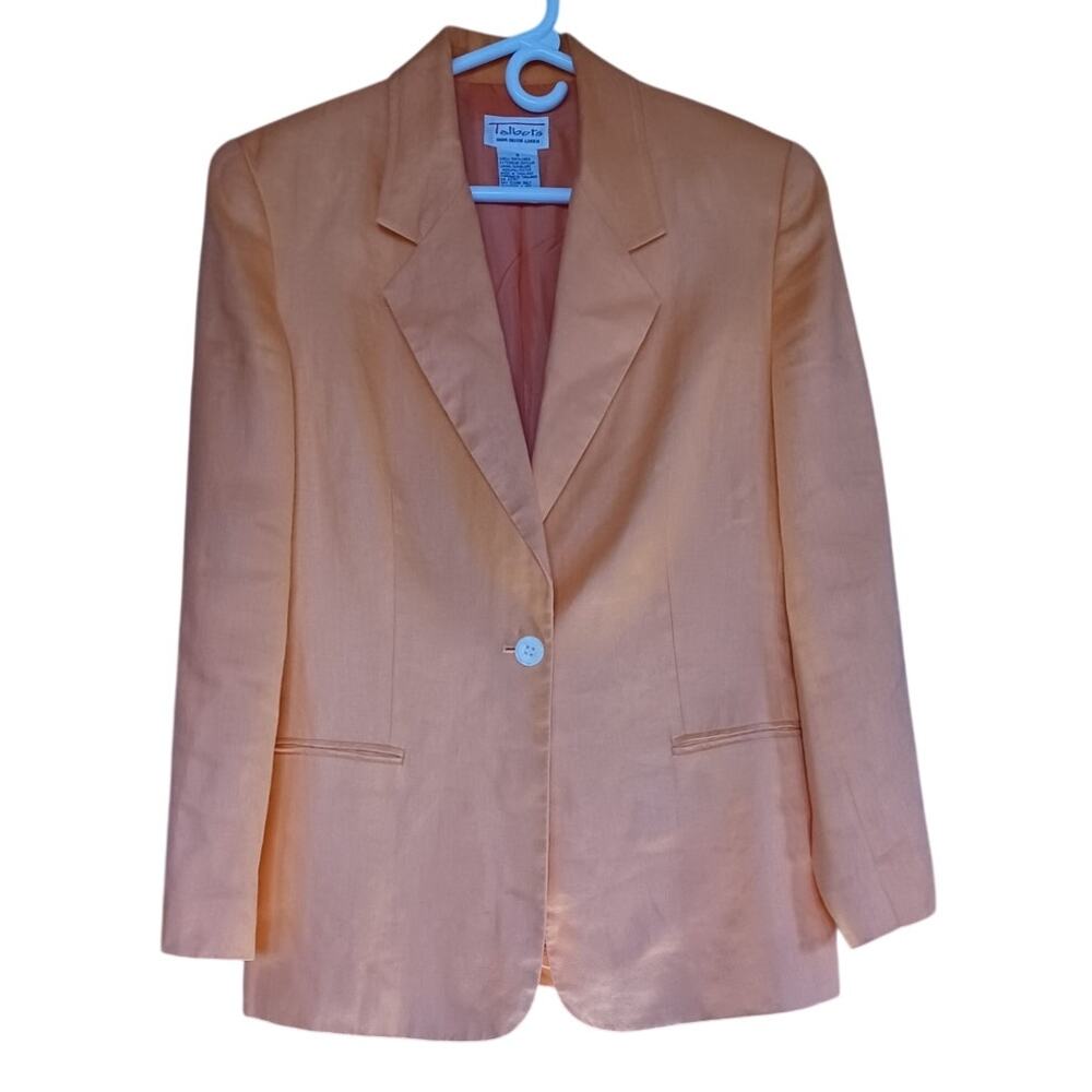 Talbots 100% Irish Linen Blazer Size 8 Orange Coral Jacket Single Button Career